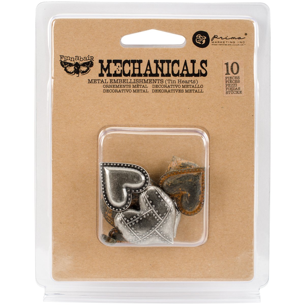 Prima Marketing Mechanicals Metal Embellishments by Finnabai-Tin Hearts, Other, Multicoloured, 2.54x12.06x15.24 cm