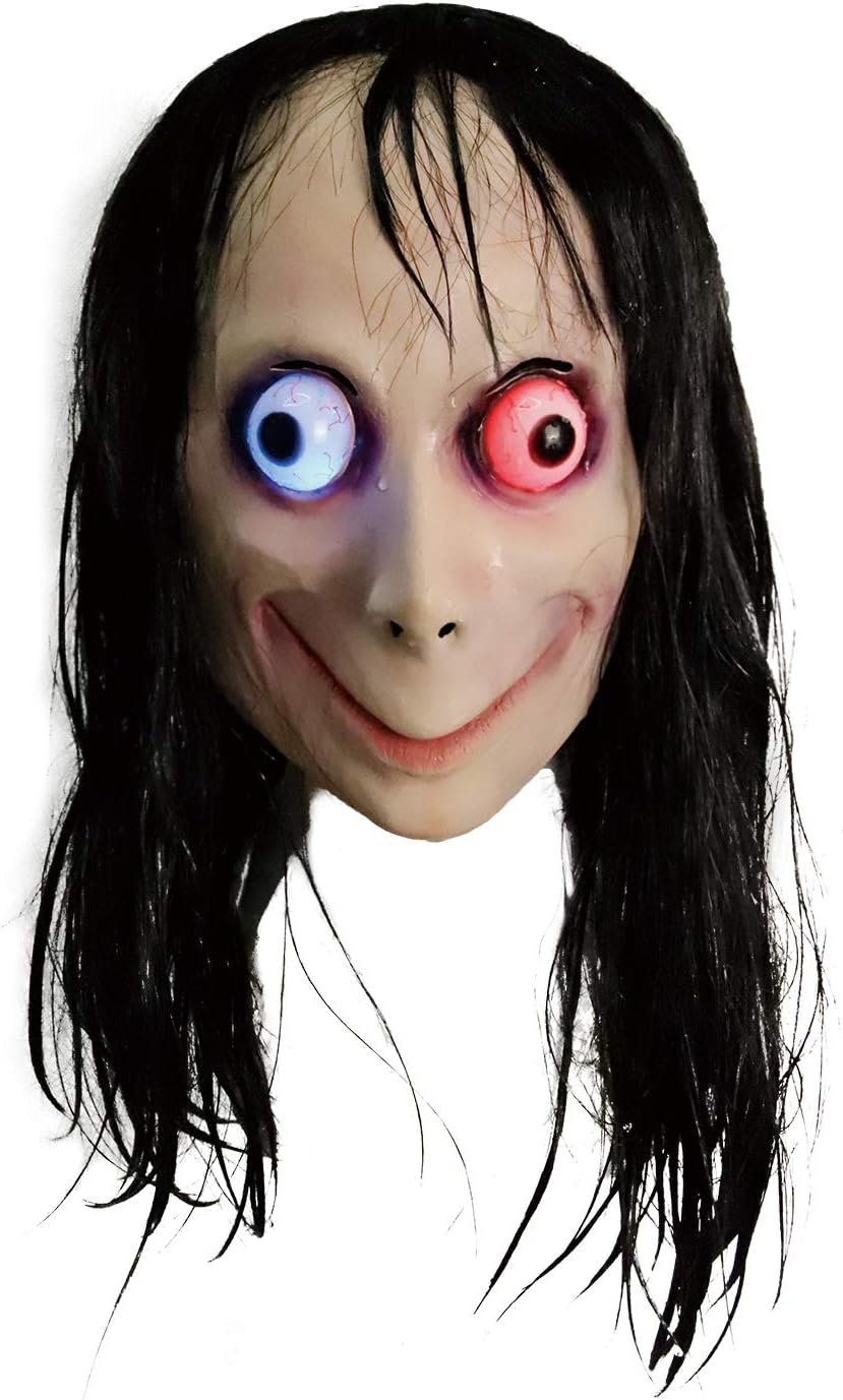 molezu Creepy Mask, Scary Challenge Games Evil Latex Mask with Long Hair, Halloween Costume Party Props