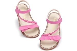 PHIRAMIN Toddler Girl Sandals - Flower Girl Dress Shoes Open Toe Little Kid Summer Flats