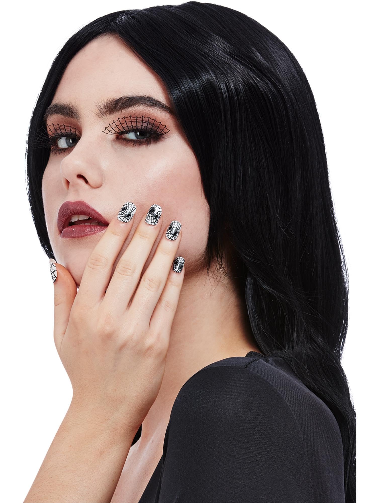 Smiffys Make-Up FX, Spiderweb Eyelash & Nail Set Self-Adhesive, Cosmetics and Disguises Fancy Dress, Spider Dress Up Cosmetics & Disguises.