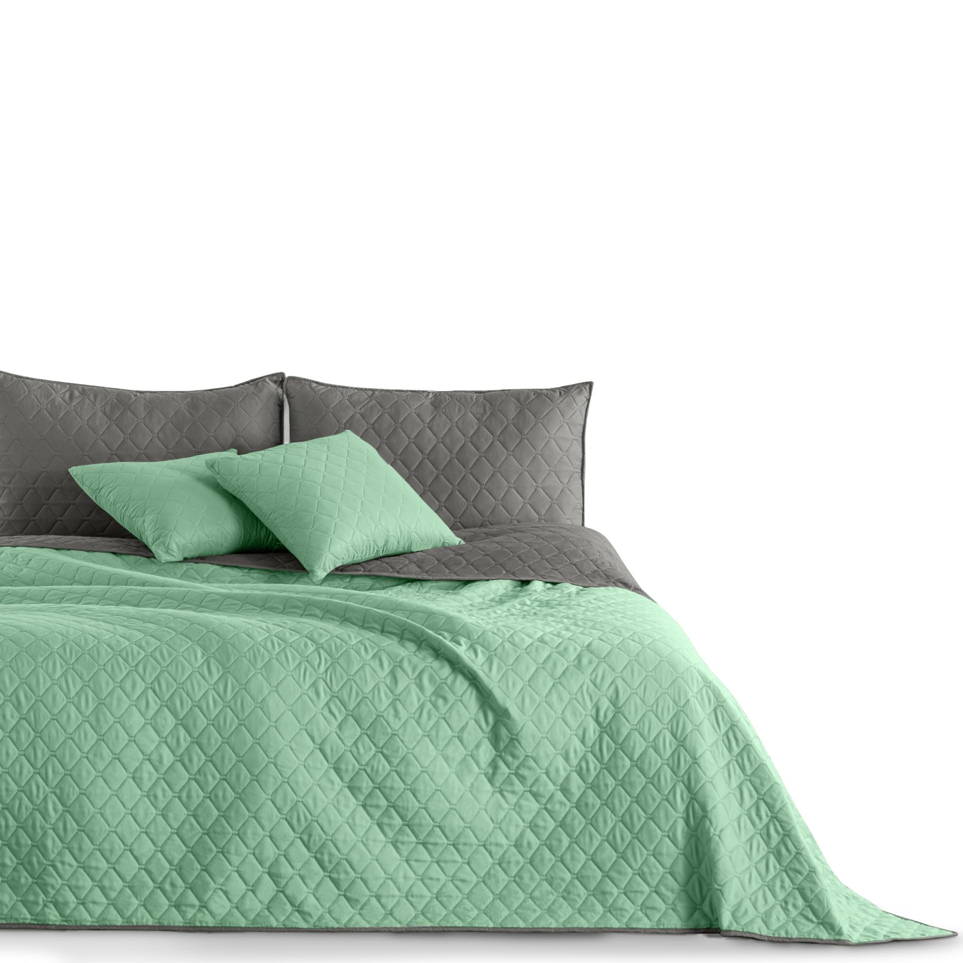 DecoKing Bedspread Slipcover Cover Reversible 220 x 240 cm Mint Steel Quilted Ultrasonic Lightweight Microfibre Axel