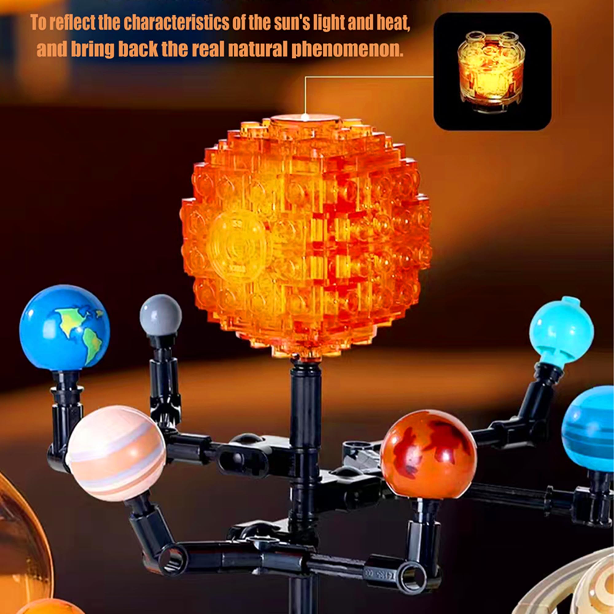 Solar System Building Kit with Lights - Spinning Space Exploration Building Toys - 775PCS with 9 Planets and Rocket Kits, Science Astronomy Educational Gift for Boys and Girls for Kids 8+ Years