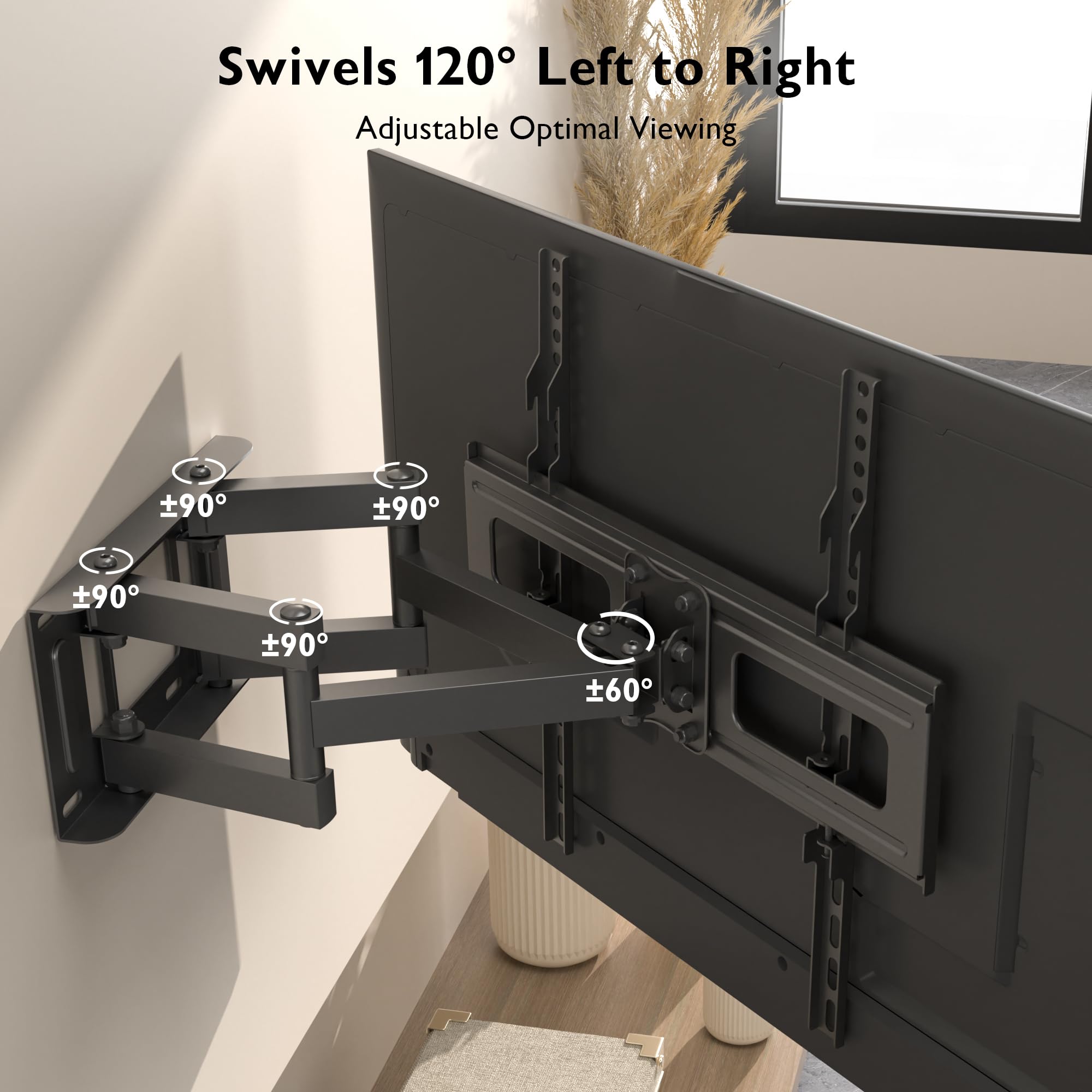 BONTEC TV Wall Mount for 23-70 Inch LED LCD, Swivels Tilts Extends Double Arm Full Motion TV Wall Bracket Holds up to 45kg, Includes HDMI Cable, Spirit Level, Max VESA 400x400mm