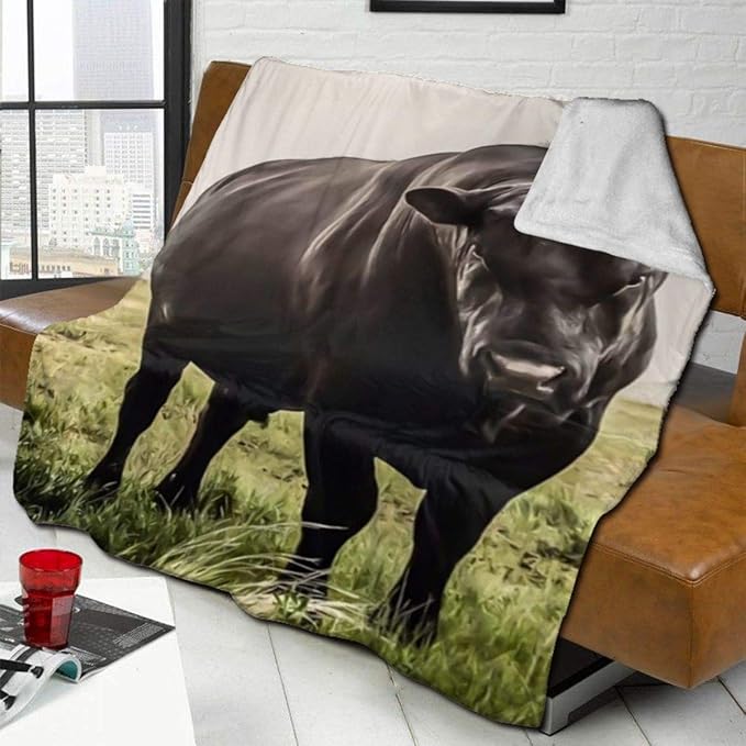 ANYA Fleece Blanket Throw Blanket, Sherpa Blanket, Big Black Angus Bull Farm