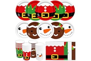 AGOOOODYSET 160pcs Christmas Paper Plates Napkins Christmas Party Supplies Santa Christmas Gingerbread Snowman Disposable Dinner Tableware Dessert Party Supplies Serve 40 Guests