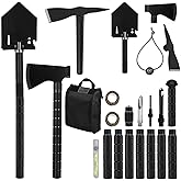 IUNIO Survival Off-Roading Tool Kit, 19 in 1 Folding Shovel, Camping Axe, Multitool, Pickaxe, with Carrying Bag, for Outdoor, Car Emergency (Upgrade Black)