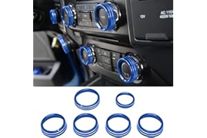 AuTK Premium Blue Aluminum Knob Covers Trim Set for 2015-2019 Ford F150 XLT - 6PCs AC/4WD/Trailer/VOL Switch Button Covers + Rings | Interior Upgrade Accessories (Excludes 2021-2022 Models) - Blue
