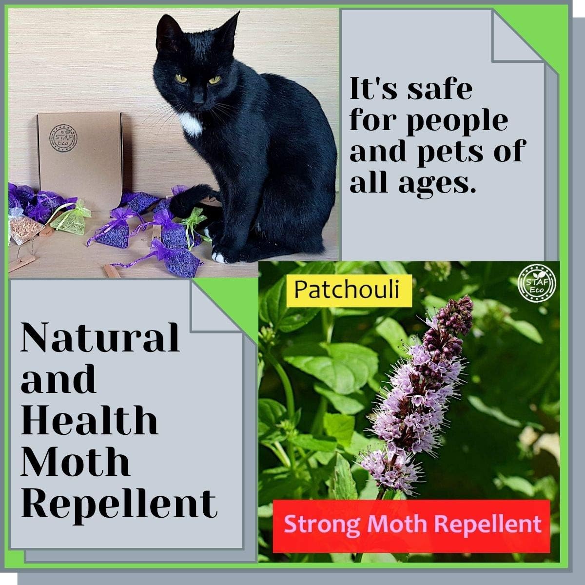 STAFECO Moth Repellent for Wardrobes Cedar Wood 3 Lavender Bags 1 Patchouli Bag Natural 24 Rings Chips Killer for Wardrobes 100% (Large C) - Image 5