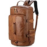 Baosha Stylish Vegan Leather Men Weekender Travel Duffel Tote Bag Backpack Travel Hiking Rucksack Overnight Bag 3-Ways Convertible HB-26 (Brown)