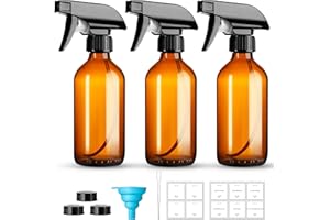 GIVAMEIHF 8oz Amber Glass Spray Bottles,3 Pack Glass Spray Bottles Refillable Empty Bottle with Adjustable Nozzle,Spray Bottle for Essential Oils,Cleaning Solutions,Pets,Hair Mister,Gardening