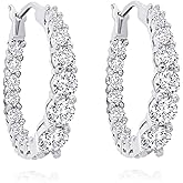 925 Sterling Silver CZ Inside Out Hoop Earrings for Women | 1 Inch Hypoallergenic Cubic Zirconia Hoop Earrings | Simulated Diamond Large Silver Earring Hoops by MAX + STONE