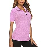 Koscacy Womens Quarter Zip Polo Shirts Short Sleeve Quick Dry Golf Tennis Athletic Tops (S-2XL)