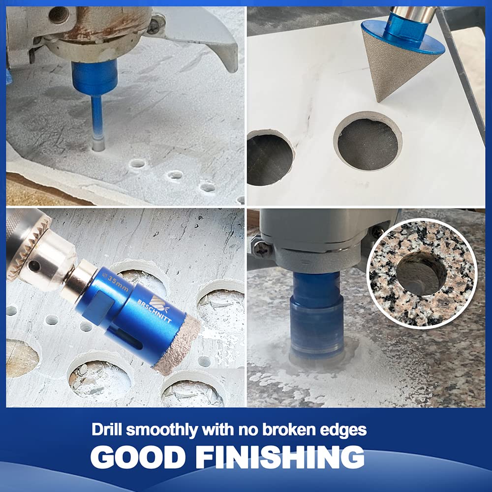 Diamantbohrer Fliesenbohrer Set - BRSCHNITT 6/20/30/35/50/68 Diamant-Bohrkrone Lochsäge mit 50mm Diamant-Fasenbohrer ein Adapter für Porzellan Fliese Granit Marmor Trockenbohren 3