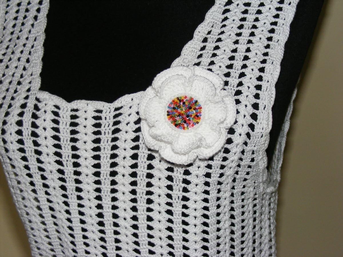 Summer dress, white dress Beach, crocheted lace, cotton dress, brooch gift, cotton white dress, gift for her, unique crochet dress