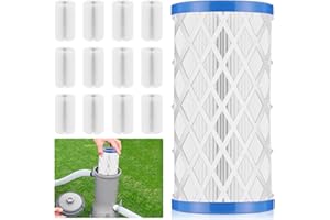 MUDEREK 12 Pack Universal Pool Filters Type A Type C or III, Replacement for Pool Filter Cartridge Pump, Reusable Pool Filter Type A/C for Above Ground Swimming Pools, Efficient Filtration & Keep Water Clean