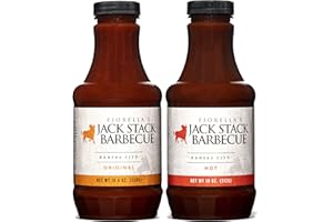 FIORELLA'S JACK STACK BARBECUE Jack Stack Barbecue Original and Hot Sauce - Kansas City BBQ Sauce 2 Pack - Hot & Original Smoked KC BBQ Sauce (2, 18oz Bottles)