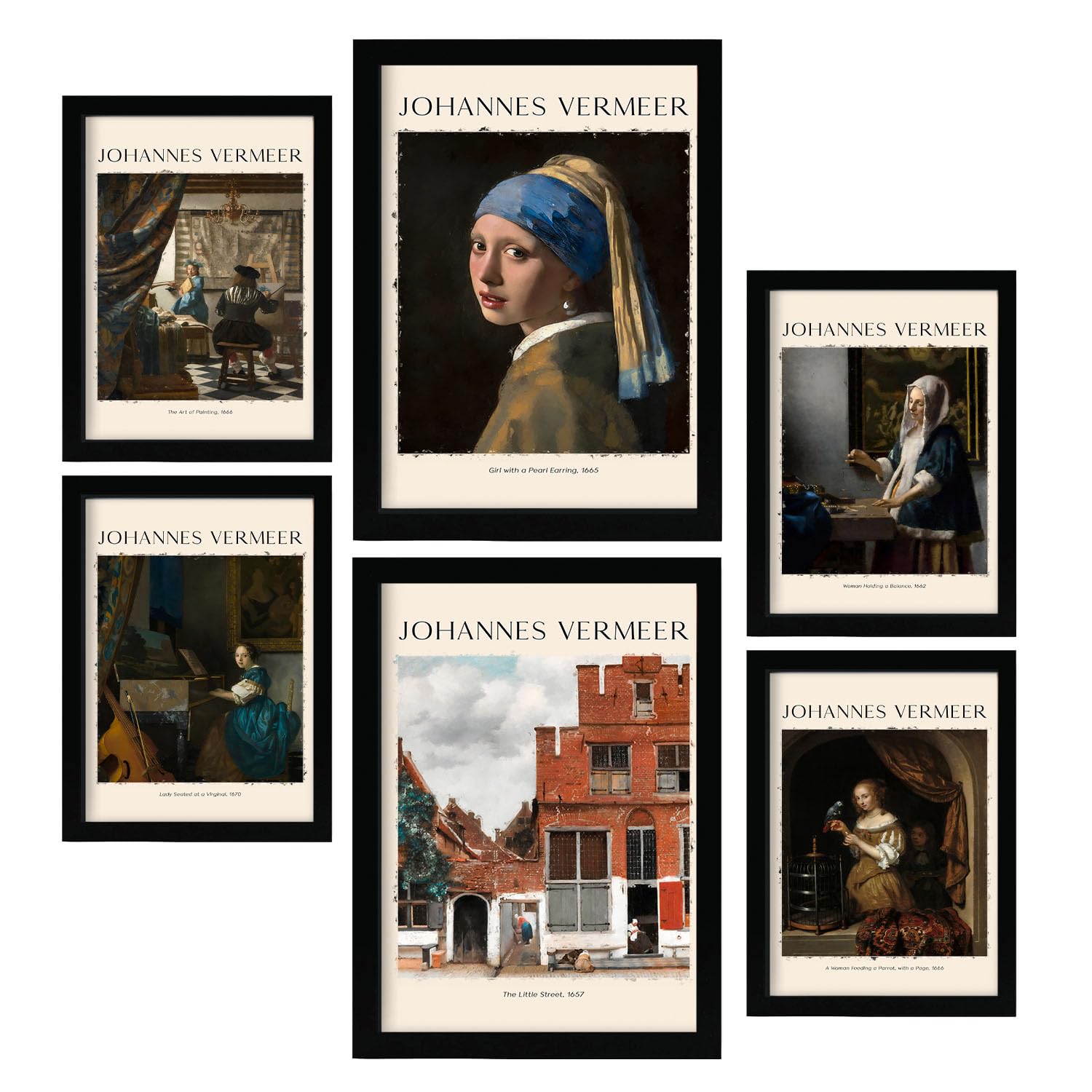 Nacnic Poster 6 set of Johannes Vermeer Collection of artworks, Decorative frames for your living room, bedroom, home. Wall art prints. A4 and A3