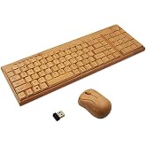 Smart Tech Handcrafted Natural Bamboo Wooden PC Wireless 2.4GHz Keyboard and Mouse Combo
