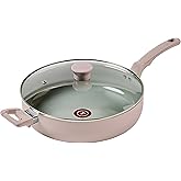 T-fal Refresh Ceramic Nonstick Saute Pan with Lid 5 Qt, Oven Safe up to 350°F Cookware, Stay-Cool Handle, Skillet Pots and Pans, Dusty Rose