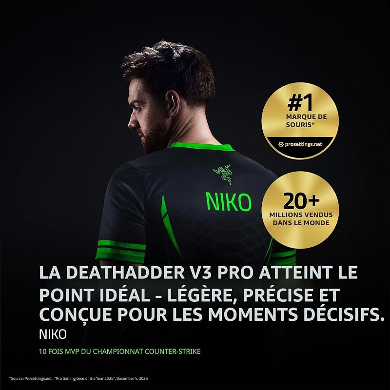 DeathAdder V3 Pro - Souris Esports Ergonomique sans Fil Légère (Design léger 63g, Capteur Optique Focus Pro 30K, Commutateurs de Souris Gen-3, sans Fil HyperSpeed) Noir — photo 3 sur 8