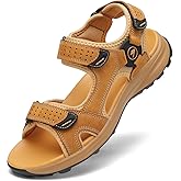 FLARUT Men's Athletic Sandals Sport Outdoor Hiking Sandals Open Toe Leather Walking Sandals Beach Water Shoes