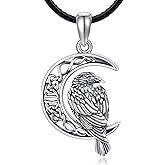 Viking Raven Necklace 925 Sterling Silver Celtic Moon Crow Raven Pendant Necklace Wiccan Jewelry Gifts for Women Men