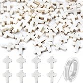THEDAYEE 100pcs White Turquoise Cross Spacer Beads 12x16mm, Synthetic Turquoise Stone Easter Cross Gemstone Loose Beads for Jewelry Making Friend Bracelets Necklaces