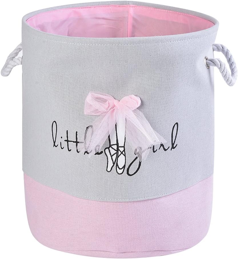 laamei Laundry Hamper Tote Storage Baskets Foldable Canvas Clothing Bag with Mesh Bowknot for