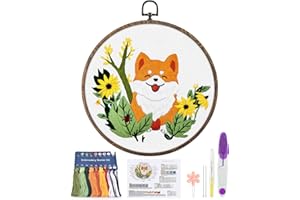 ERKOON Embroidery Kit for Beginners, Art Craft Handy Sewing Set Animals Cross Stitch Starter Kits, DIY Embroidery Kits with Patterns and Instructions Hoops Needles Threads