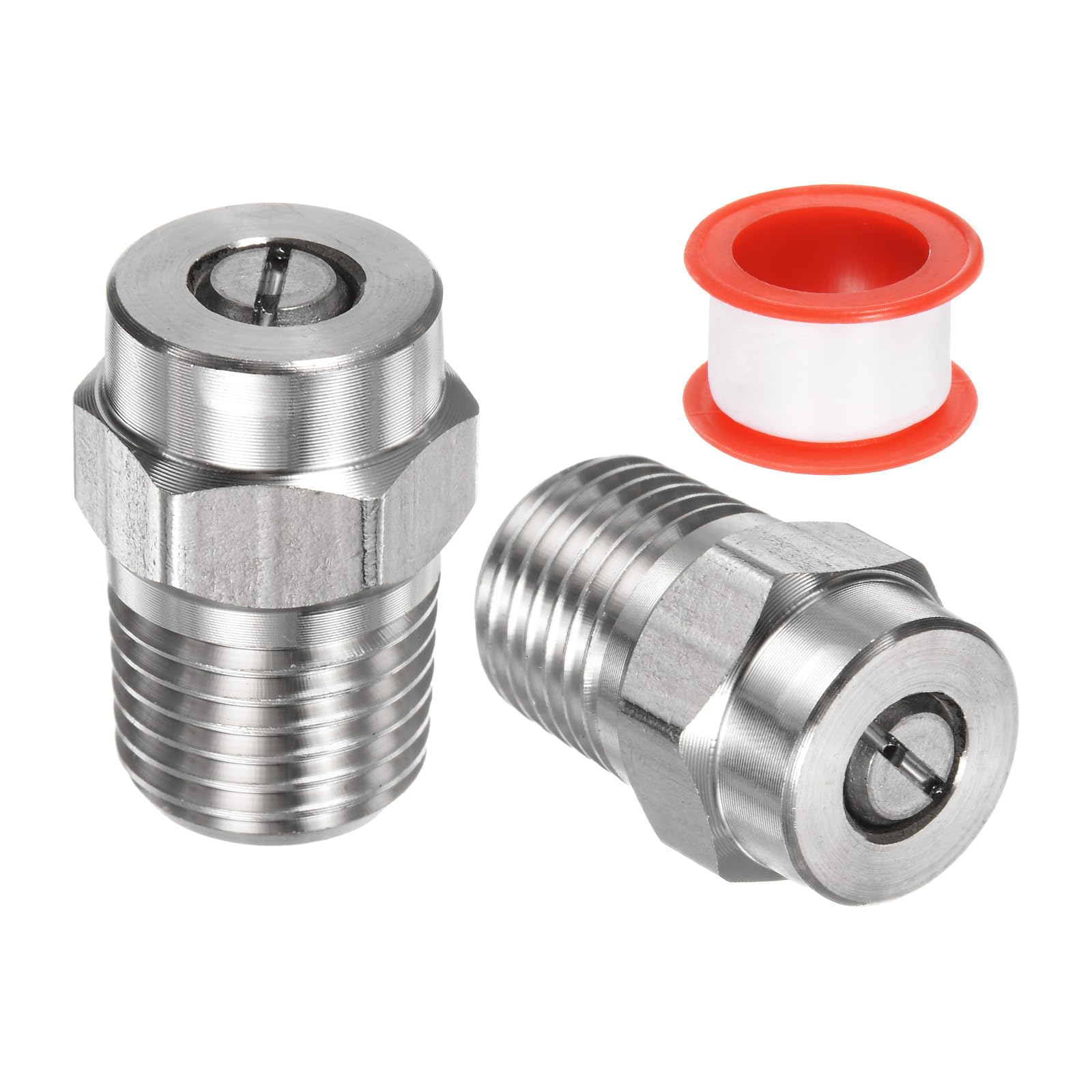 M METERXITY 2 Pack Surface Clean Tips - 25 Degree 1/4" NPT Male #25030 Pressure Washer Nozzles Cleaner Nozzle Replacement, Stainless Steel with Sealing Tape for Water Guns (1.07mm Orifice)