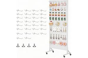 Peg Board Display Stand 24" X70” Metal Pegboard on Wheels Heavy Duty Standing Rack Organizer Panels Units with 30 Hooks and T