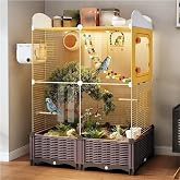 Parakeet Cage with Clear Front, Decorative Flight Birdcage with Accessories, Bird Cage for Cockatiels, Budgies, Finches, Canaries(Yellow)