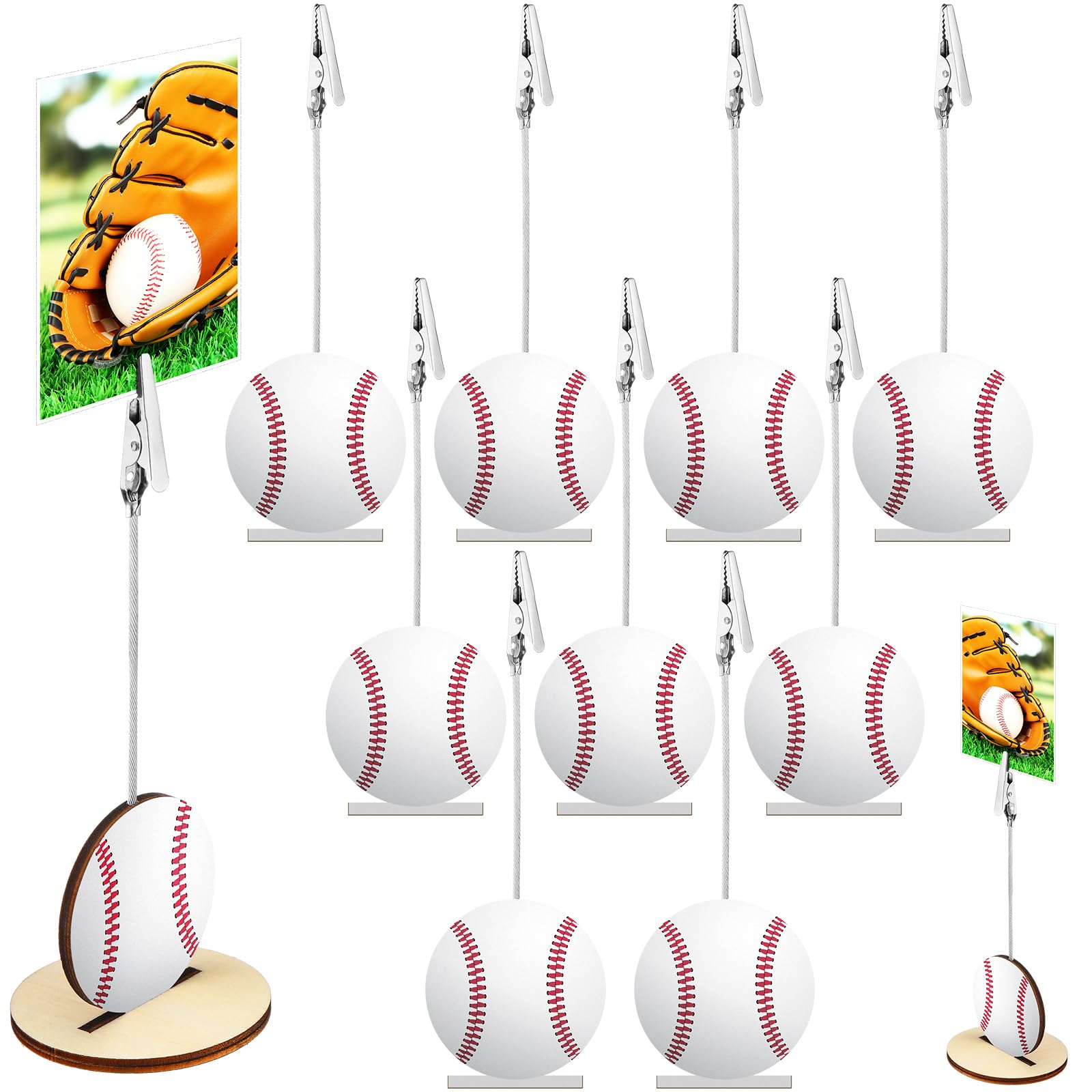 Photo 1 of Funnymoom 20 Pcs Base Memo Clip Holder Table Number Card Place Holders Stand Note Paper Clip Centerpieces for Table Party Favors Photo Stand Events Decoration(Baseball)