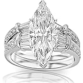 Houston Diamond District 1.58 Carat GIA Certified Marquise Cut Baguette & Round Brilliant Diamond Engagement Ring & Wedding Band Set (I-J Color VS1-VS2 Clarity)