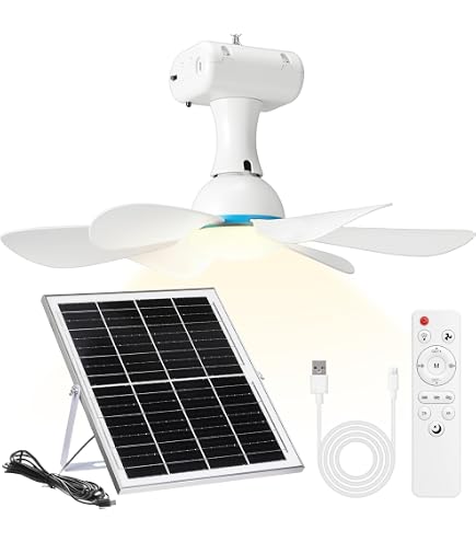 Portable Solar Camping Fan With Lights – 18.5” Foldable Panel, Remote Control, Stepless Dimming, Timer & 30dB Quiet Operation