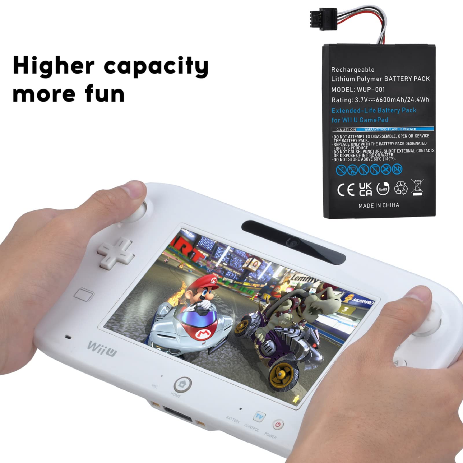 6600mAh Wii U Gamepad Battery, Rechargeable Wii U Battery Replacement for Nintendo Wii U Gamepad WUP-001 WUP-012 with Screwdriver