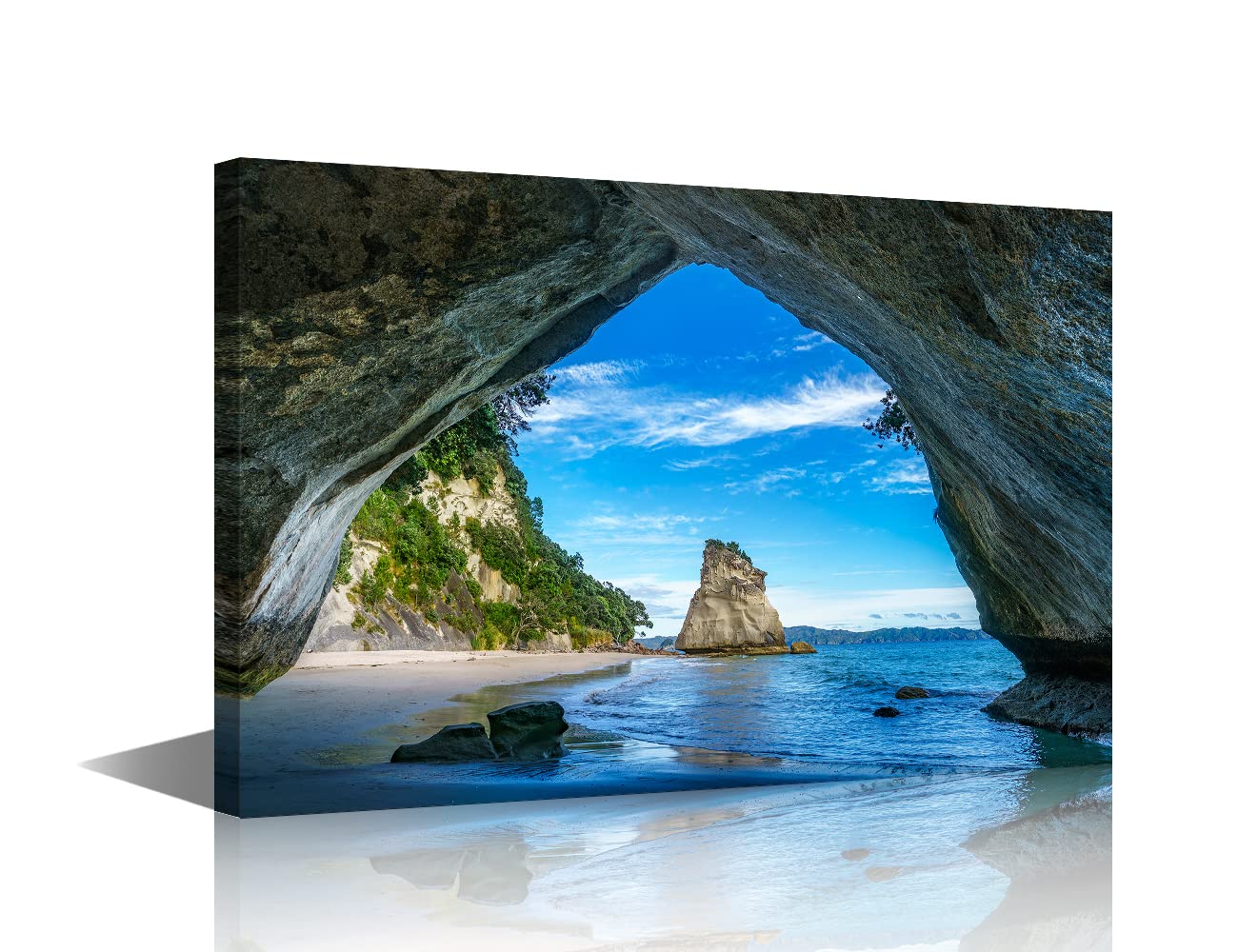 Canvas Wall Art Cave at Cathedral Cove Coromandel Painting for Living Room Bedroom Bathroom Hang Pictures Wall Artwork Office Canvas Art Prints Framed Ready to Hang 12x18inch