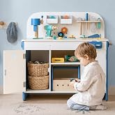 Giant bean Wooden Tool Bench for Kids, Workbench Toy with Storage for 3+ | Large Wooden Workbench with Storage Cabinet and Buildable Vehicles that Inspires Hands-on STEM Learning and Creative Play