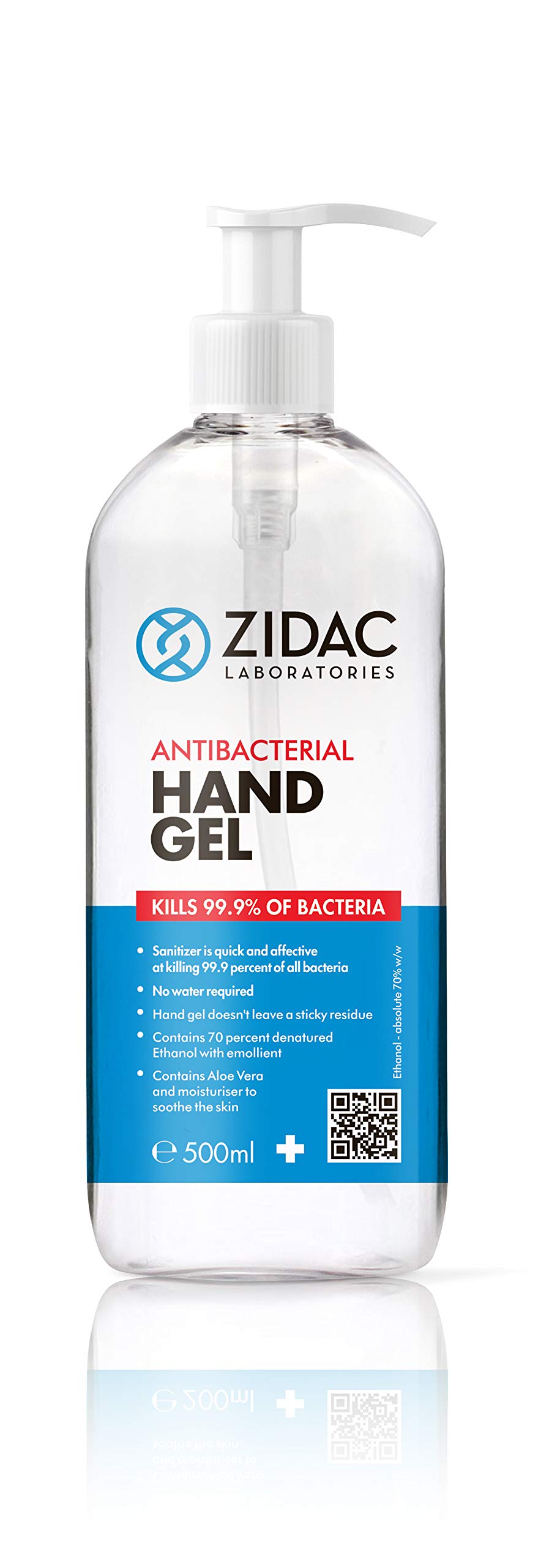 Zidac Laboratories Hand Sanitiser with Moisturiser - 70% Alcohol - 500ml