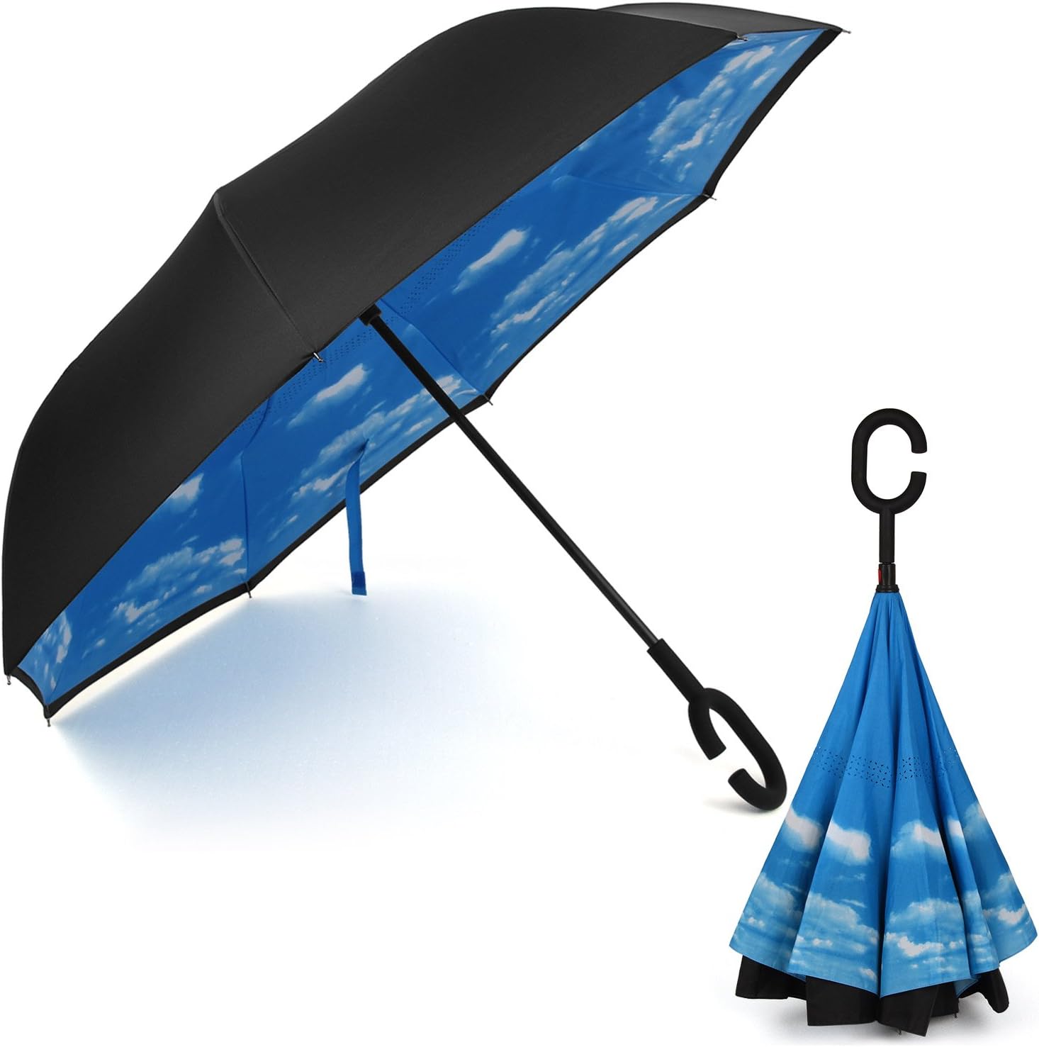 Rainlax Inverted Umbrella Double Layer Windproof UV Protection Reverse Folding Umbrellas for Car Rain Outdoor with C-Shaped Handle with PR5R-M59JFW-TDHT6G