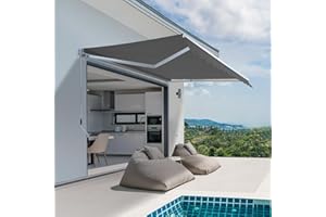 CANOPEE Manual Retractable Awning for Patio, Outdoor Patio Awning with 300g/m² UV & Water-Resistant Fabric, Sunshade Shelter with Crank Handle & Durable Aluminum Frame (Gray, 9.7 × 8.2 FT)