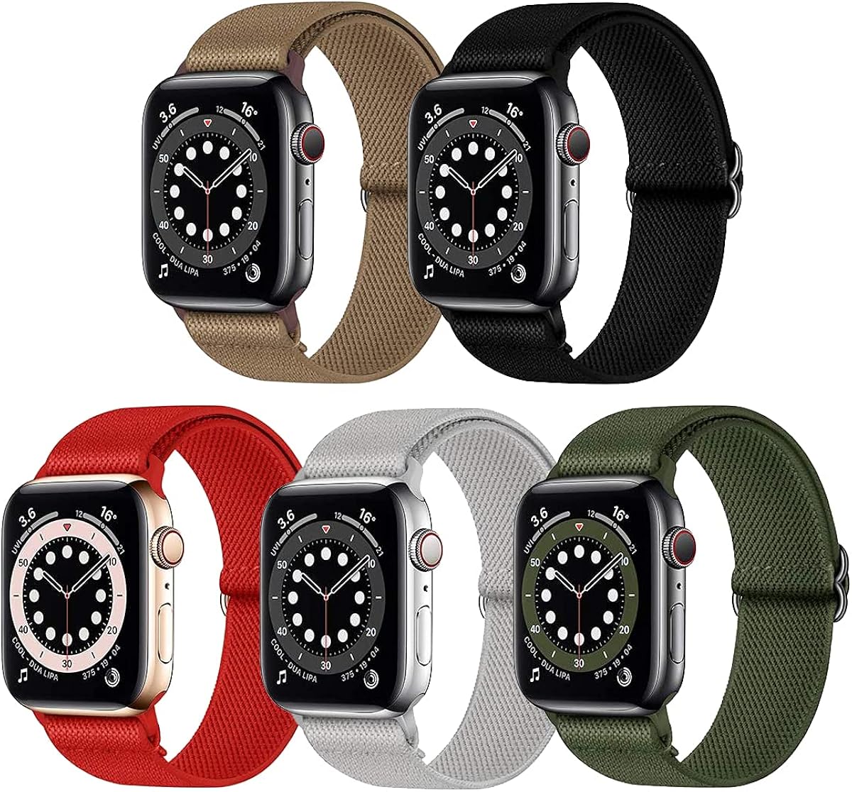 Stretchy Nylon Solo Loop Bands Compatible with Apple Watch 38mm 40mm 42mm 44mm, [5Pack]-Women Men Adjustable Stretch Braided Sport Elastics Strap Compatible with iWatch Series 6/5/4/3/2/1 SE