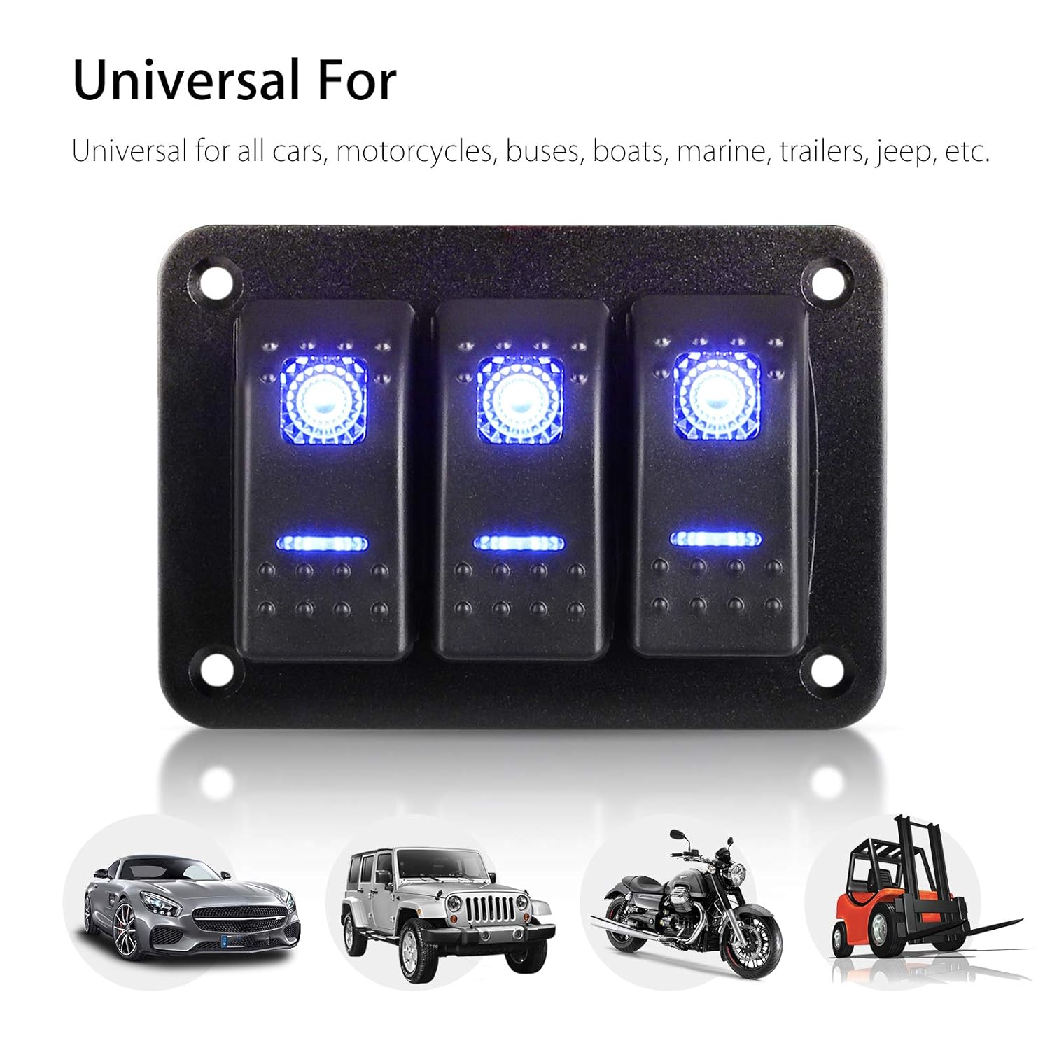 Pre-Wired Rocker Switch Aluminum Panel 6 Gang Toggle Switches Dash 5 Pin ON/Off 2 LED Backlit for Boat Car Marine