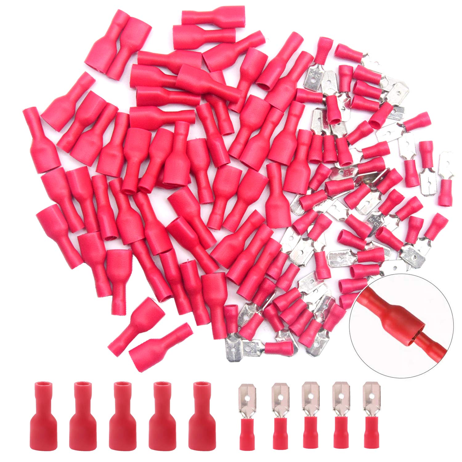 CEEYSEE 100Pcs Insulated Male/Female Spade Connector Quick Splice Wire Terminals Wire Crimp Connectors （PSH)