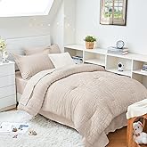 HYMOKEGE Beige Twin XL Comforter Set Seersucker 5 Pieces, All Season Luxury Bed in a Bag for Bedroom, Bedding Set with Comforter, Sheets, Pillowcase & Sham