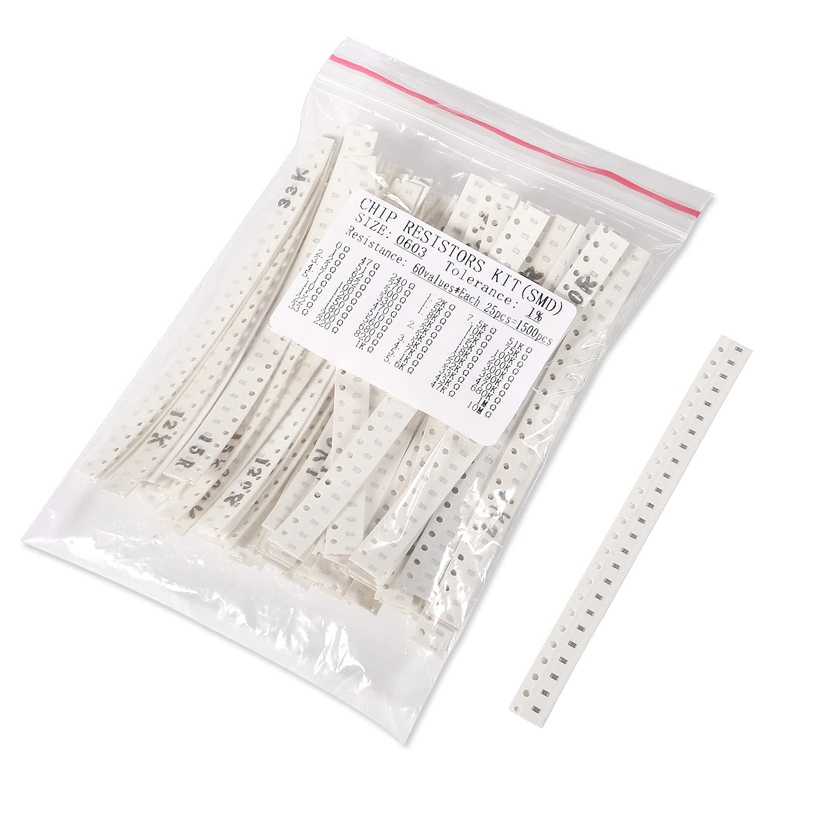 ALMOCN 1500PCS 0603 SMD Resistor Kit, 0 ohm-10M ohm 1/10W 0.1W ±1% Tolerance Thick Film 0-10MR SMT Chip Resistors Rohs Certificated 60 Values (Each Value 25pcs)