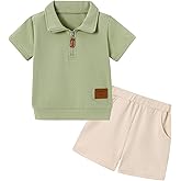 ZOEREA Toddler Baby Boy Clothes Summer Outfits Short Sleeve Solid Elastic Sweatshirt and Shorts 2 Piece Sweatsuit Set 1-5T