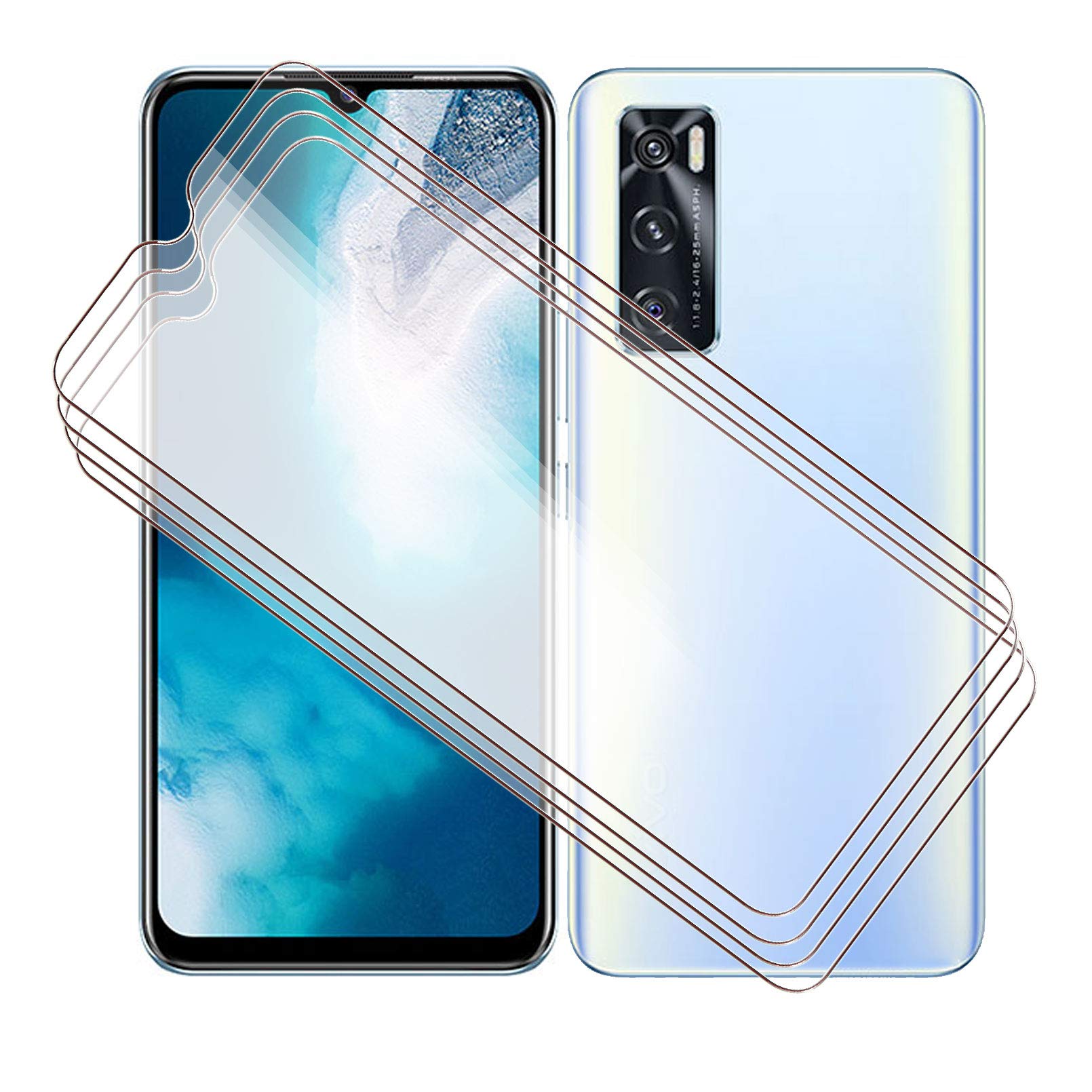 KJYF Pack of 4 tempered glass screen protectors for Vivo Y70 (6.44"), HD clear tempered glass screen protector, 9H hardness.