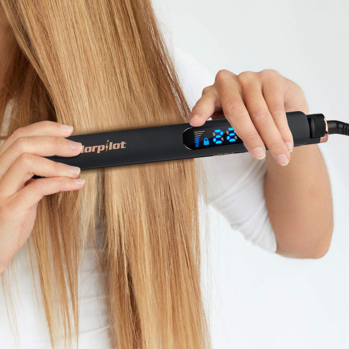 Fer à Lisser Lisseur Cheveux Longues plaques ioniques en céramique Température Ajustable Arrêt Automatique Verrou de sécurité Affichage numérique de la température