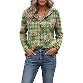 Women's Lightweight Boho Floral Button Down Hooded Knit Cardiagn Hoodies Casual Cute Oversized Long Sleeve Shirt